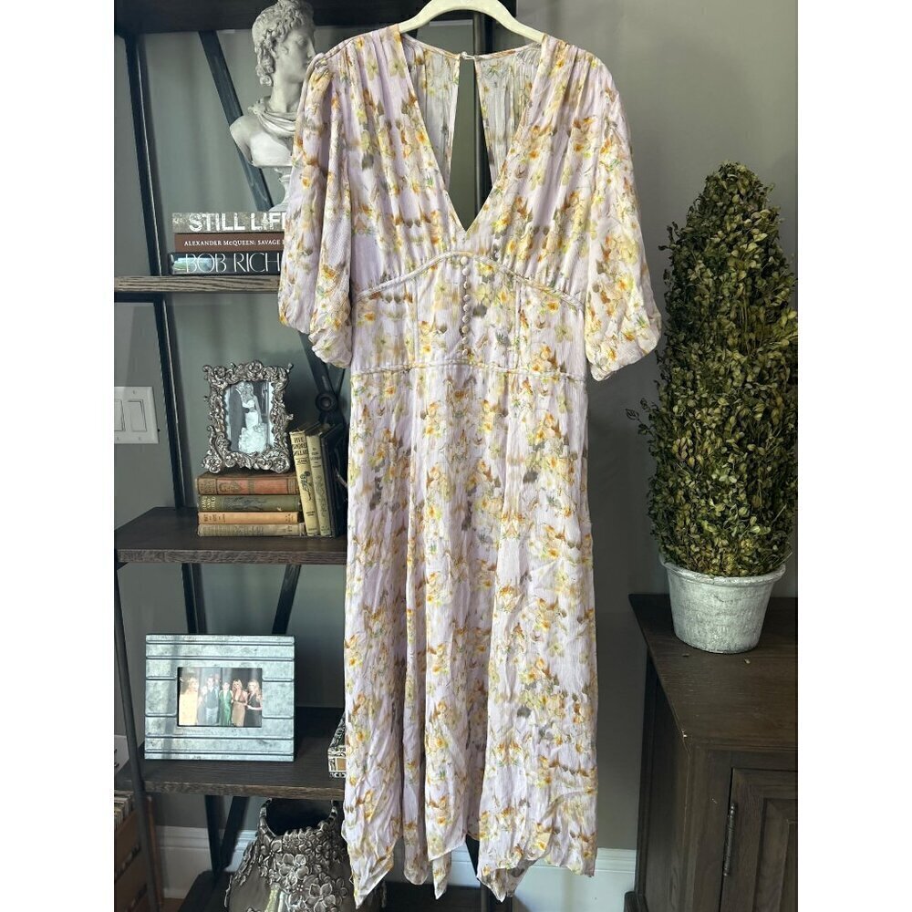 AllSaints Aspen Momo Floral Midi Dress Purple Womens SIze 10 - Picture 7 of 13